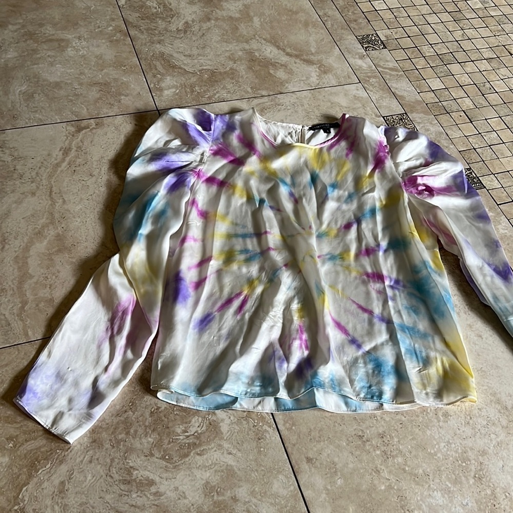 Silk puff shoulder tie dye top